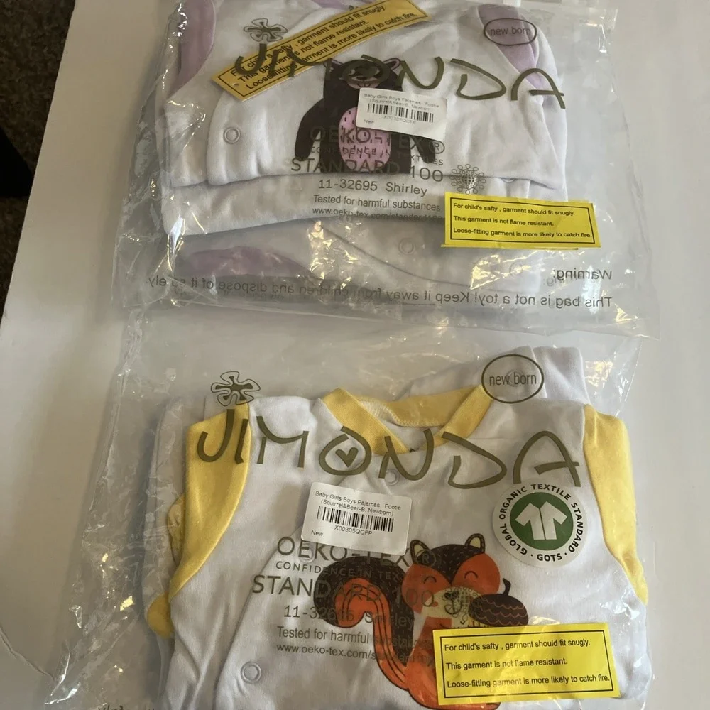 Jimonda Footie Sleepers Infant NB Yellow Lavender NEW 2pk Bear Squirrel Woodland